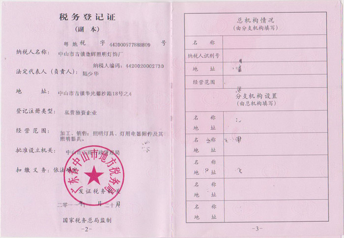 劲辉·地税税务登记证